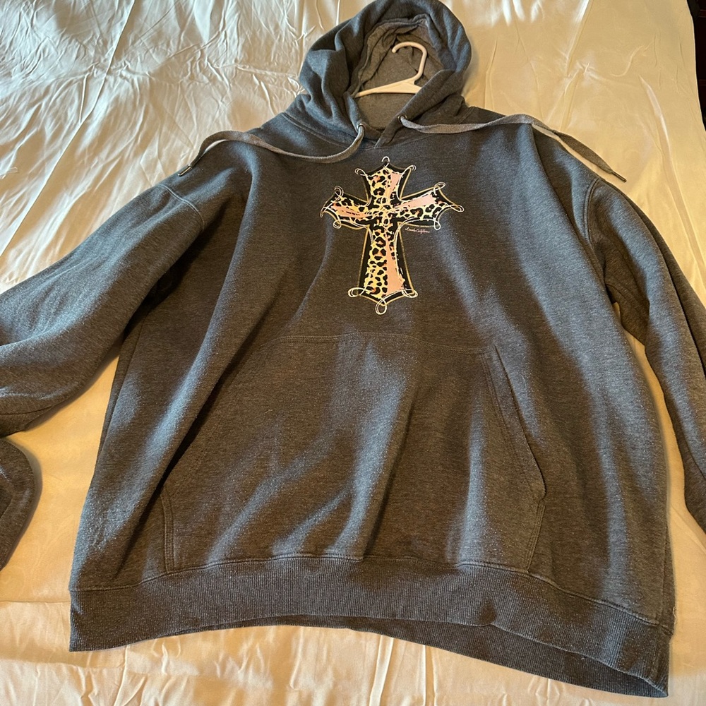 Leopard Cross Gray Hoodie